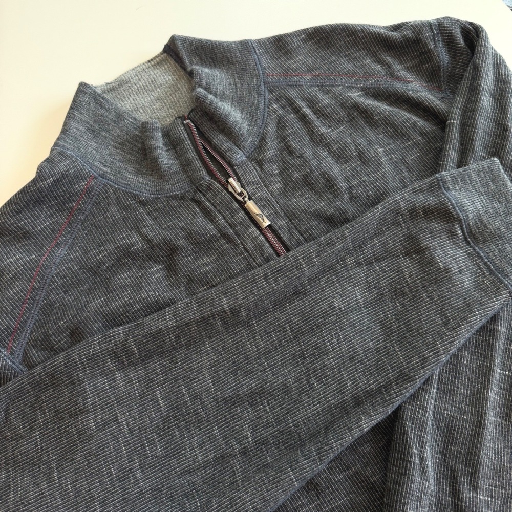 Tommy Bahama Mens Gray Textured Slub Knit Quarter Zip Pullover Sweater XL